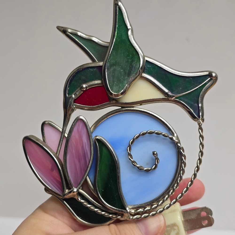 Hummingbird Stained Glass Nightlight Bird Flower Boho Cottagecore